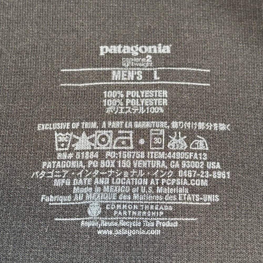 Patagonia Capilene 2 Lightweight Mens Black Quarter Zip Base Layer 44005 L - Picture 4 of 8